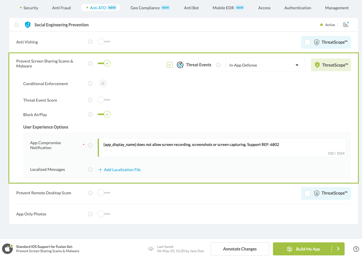 Prevent Screen Sharing Scams & Malware option