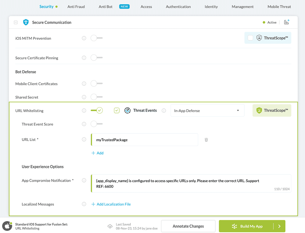 URL Whitelisting option