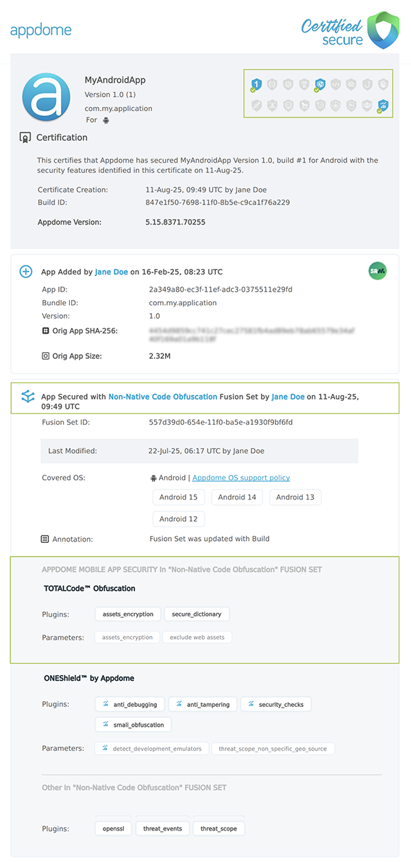 Non-Native Code Obfuscation shown in Certificate secure