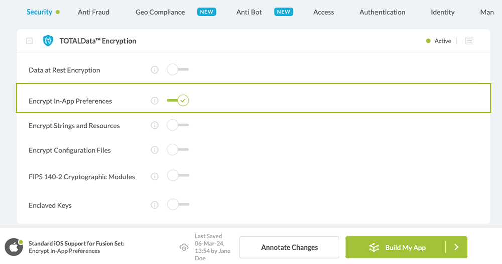 Encrypt In-App Preferences option