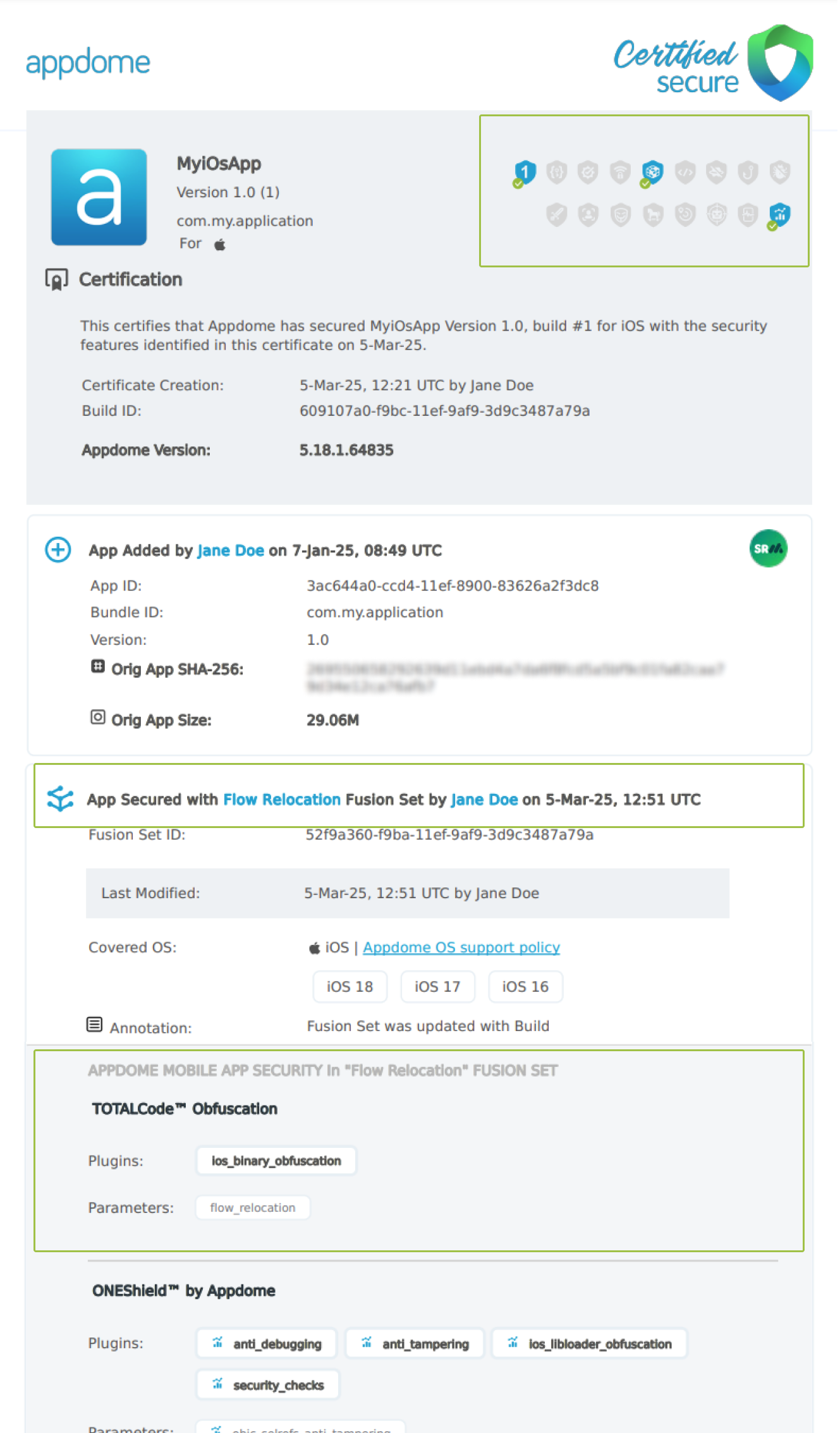 Flow Relocation shown in Certificate secure