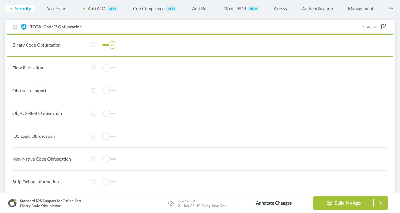 Binary Code Obfuscation option