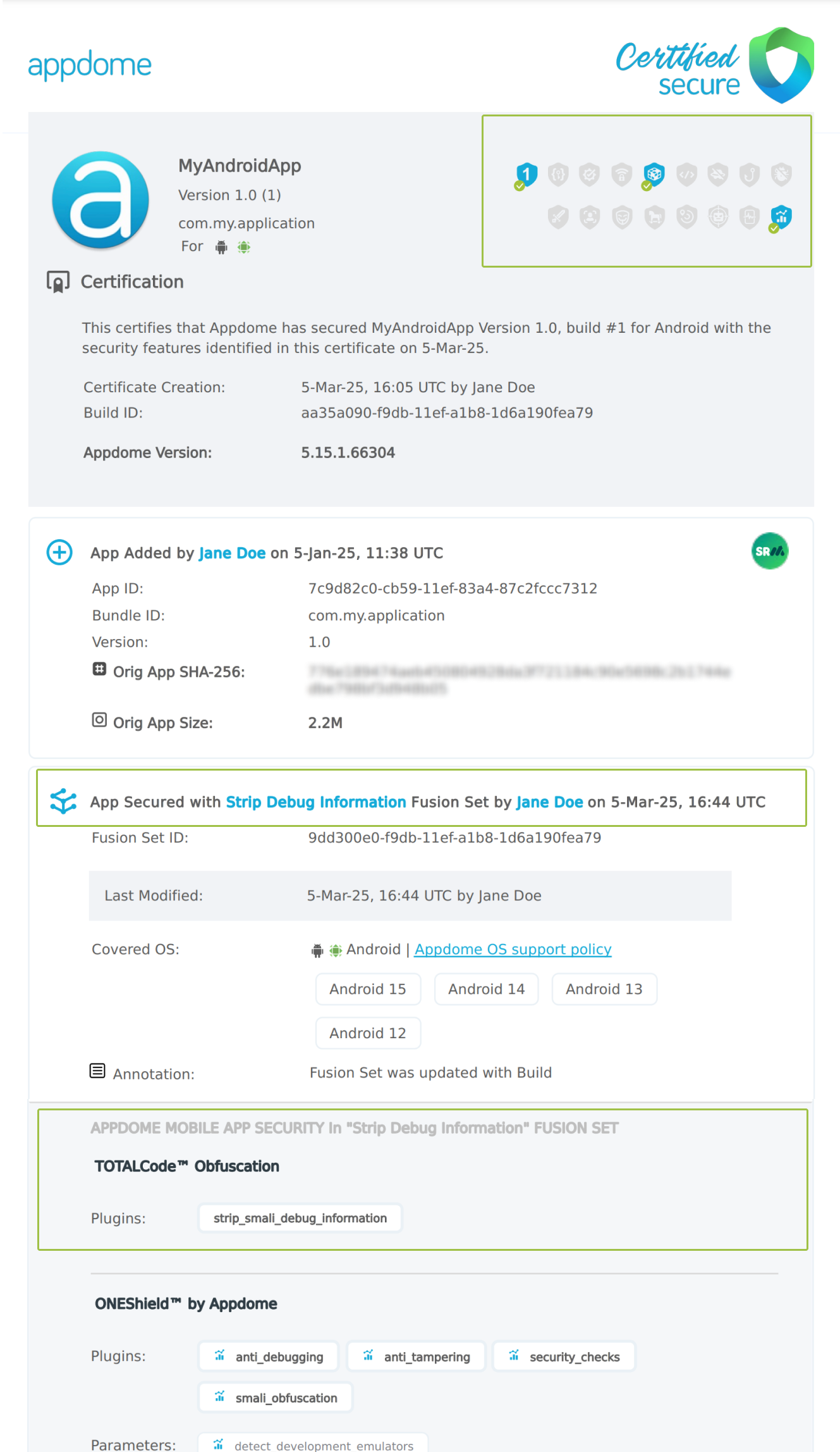 Strip Debug Information shown in Certificate secure