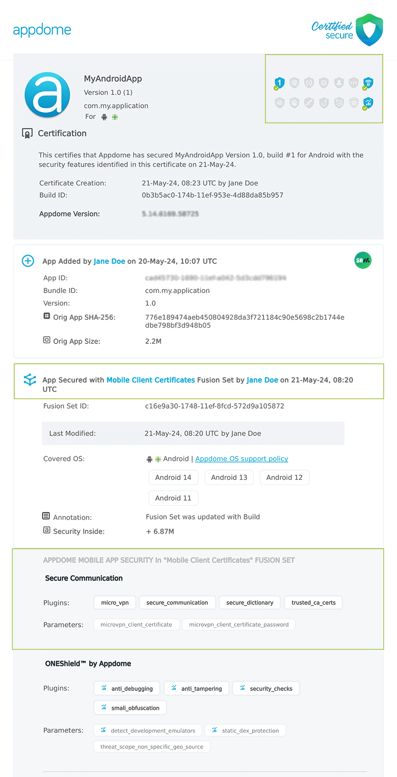 Mobile Client Certificates shown in Certificate secure