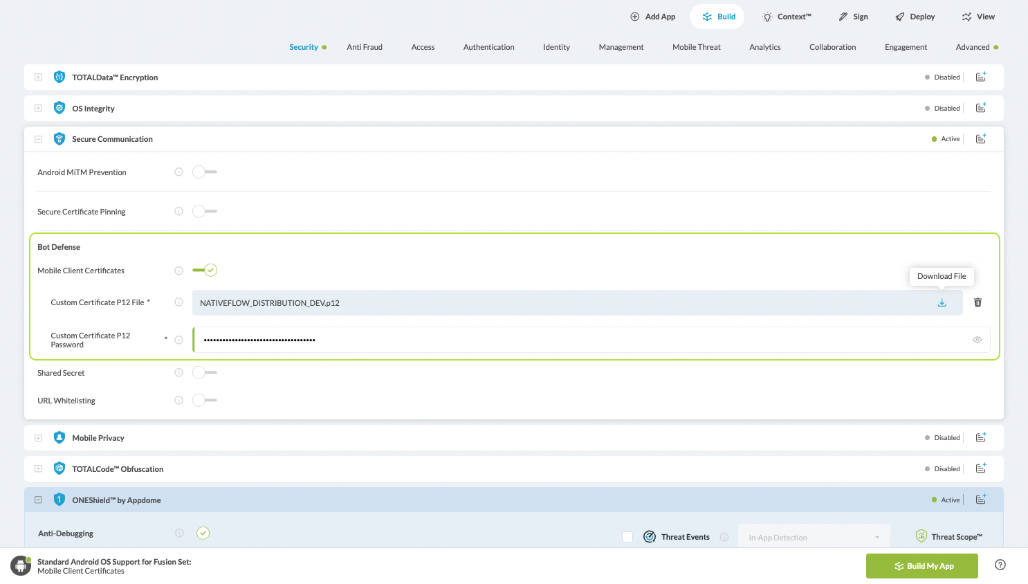 Bot Defense-Mobile Client Certificates option