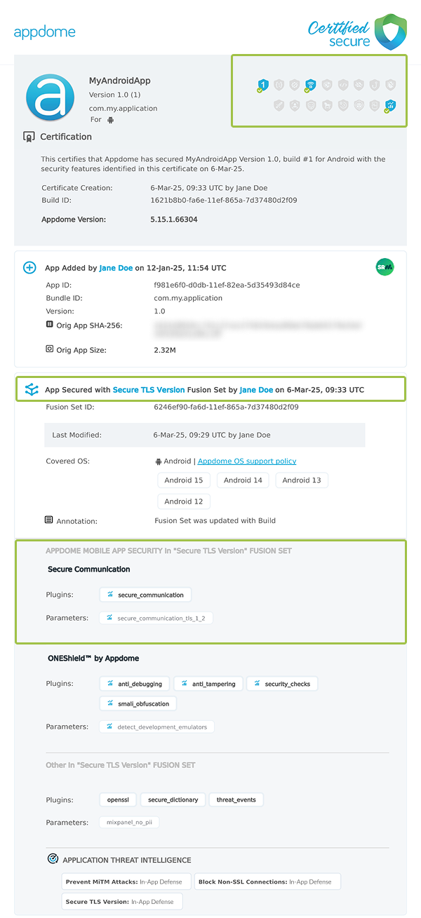 Secure TLS Version shown in Certificate secure