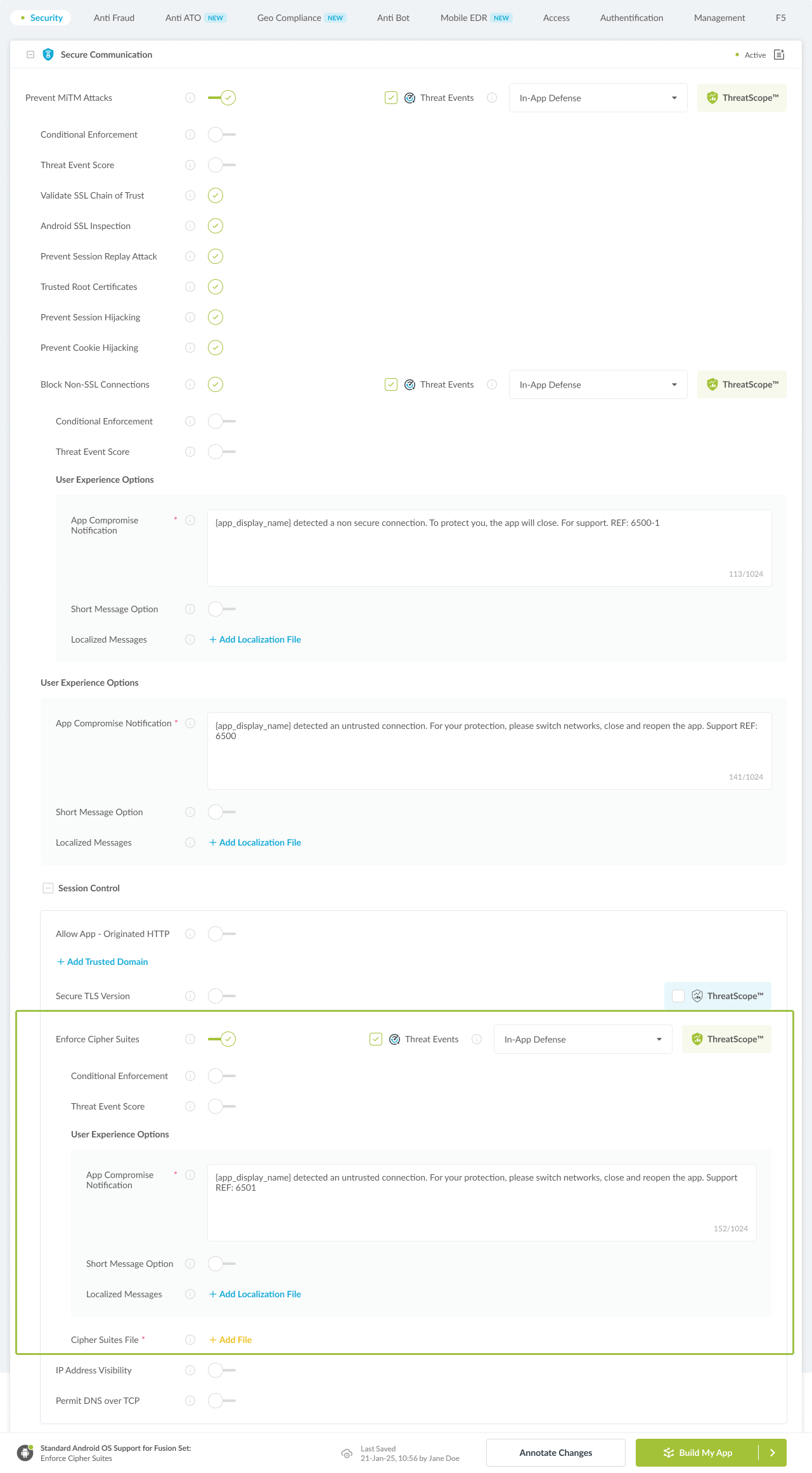 Cipher Suites option