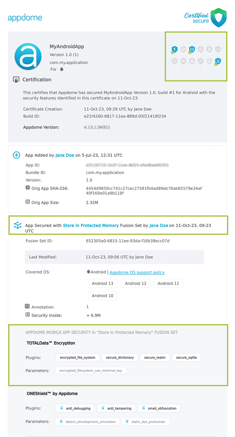 Store in Protected Memory shown in Certificate secure