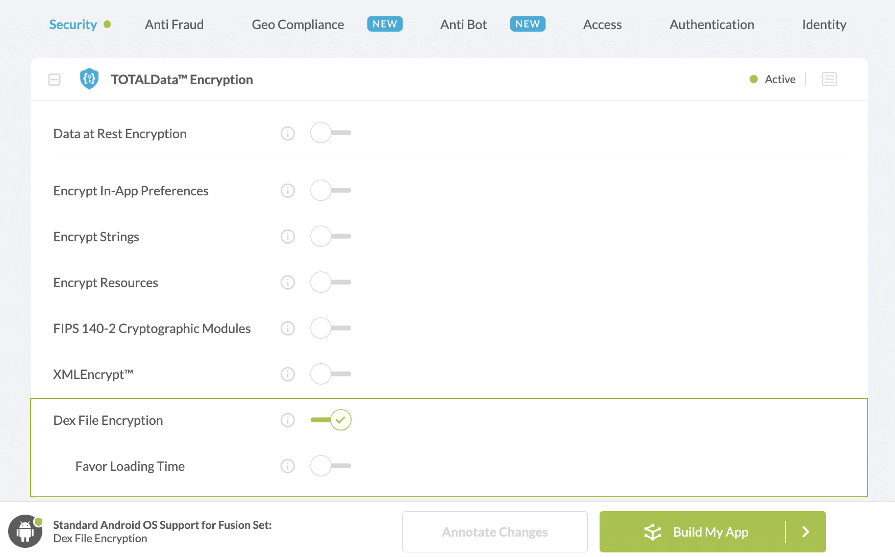Dex File Encryption option