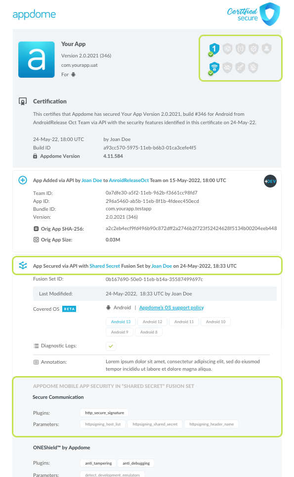 Shared Secret shown in Certificate secure