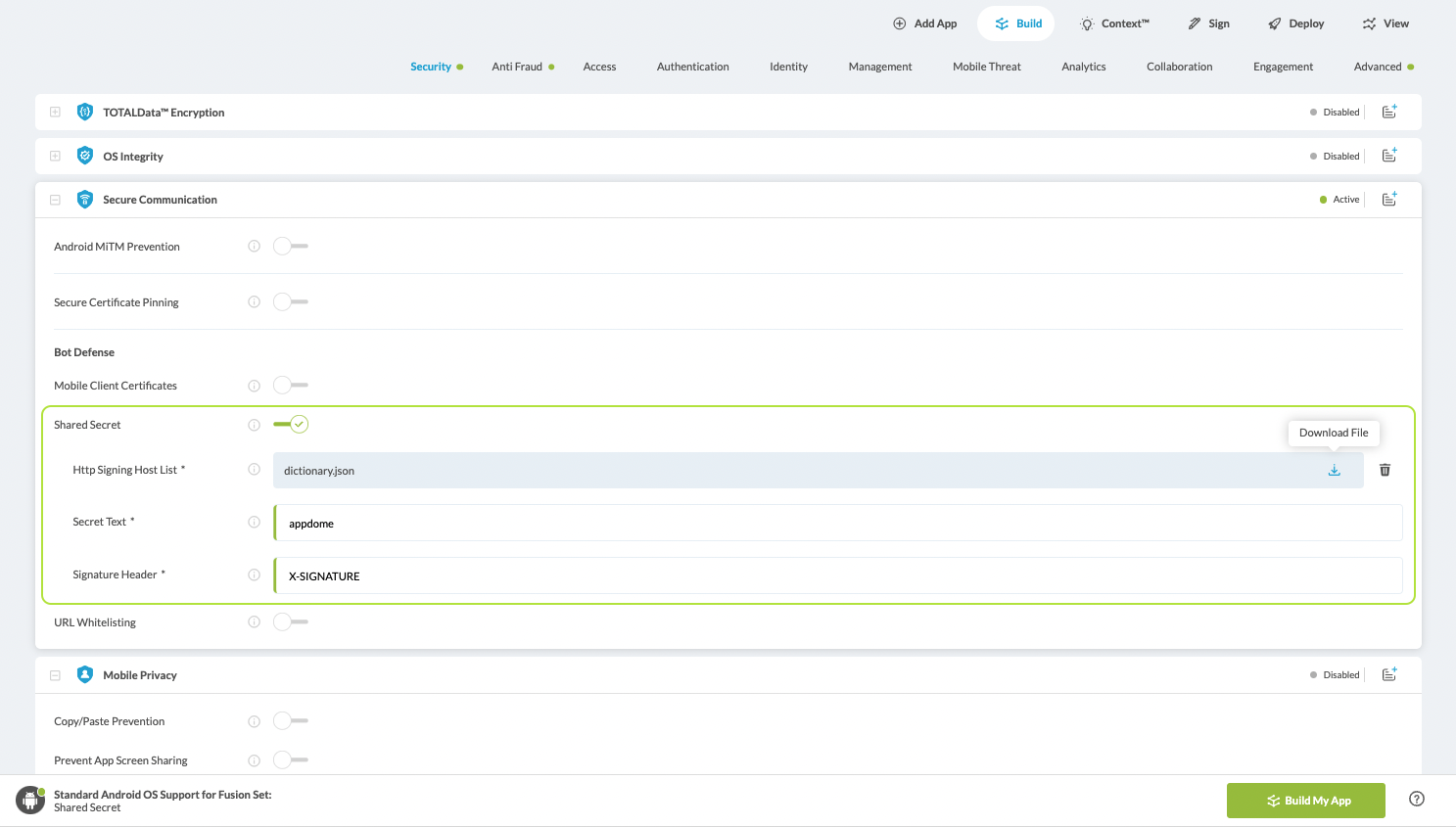 Shared Secret option