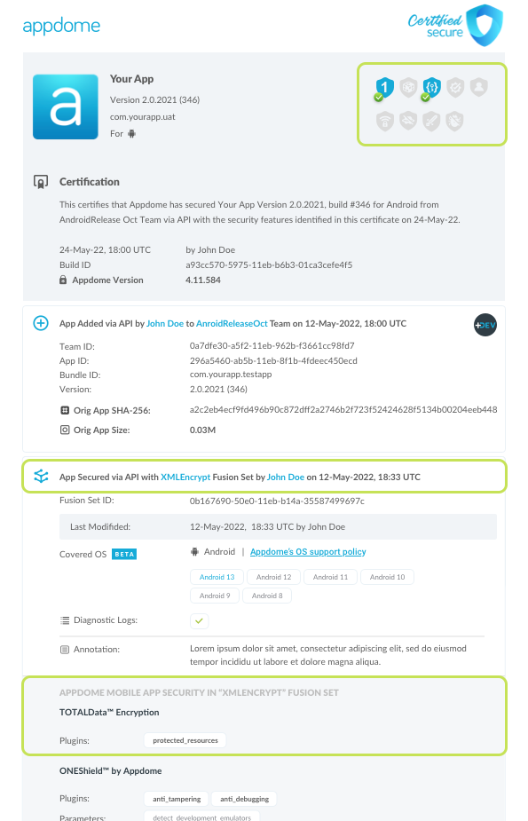 XMLEncrypt™ shown in Certificate secure