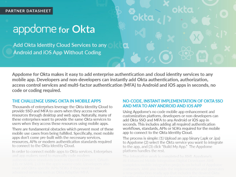 No-code Okta Identity Cloud, Okta SSO and Okta MFA for Mobile Apps