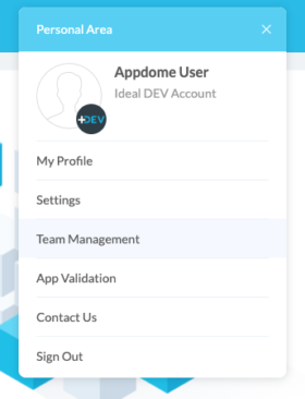 Team Management option in the Personal Area