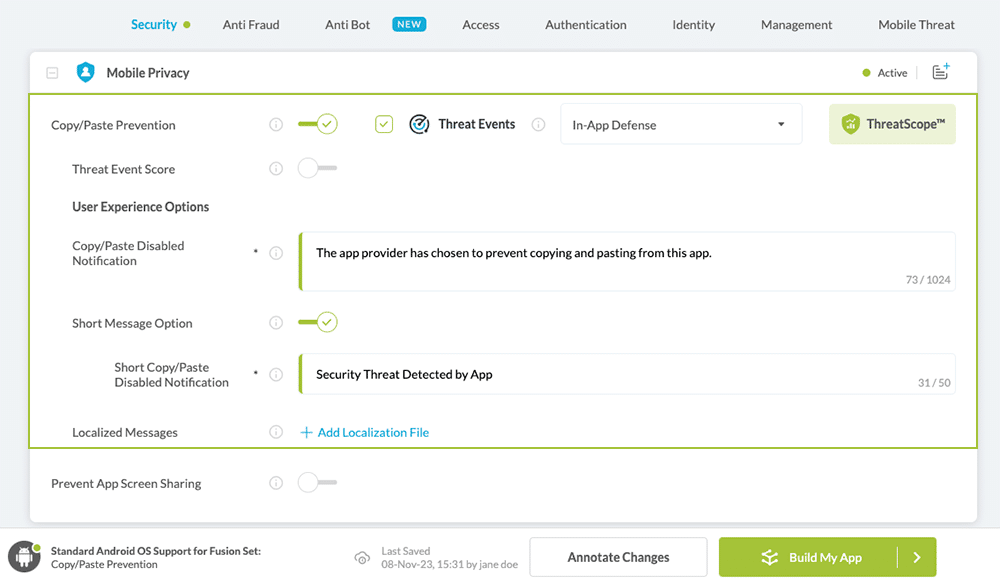 Copy/Paste Prevention option
