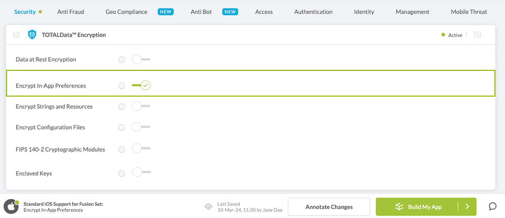 Encrypt In-App Preferences option