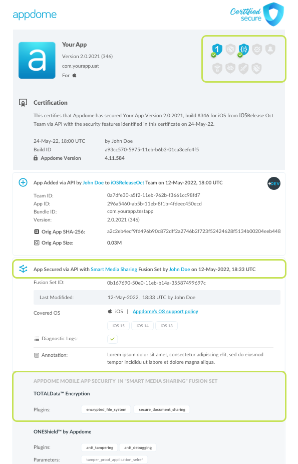 Smart Media Sharing shown in Certificate secure