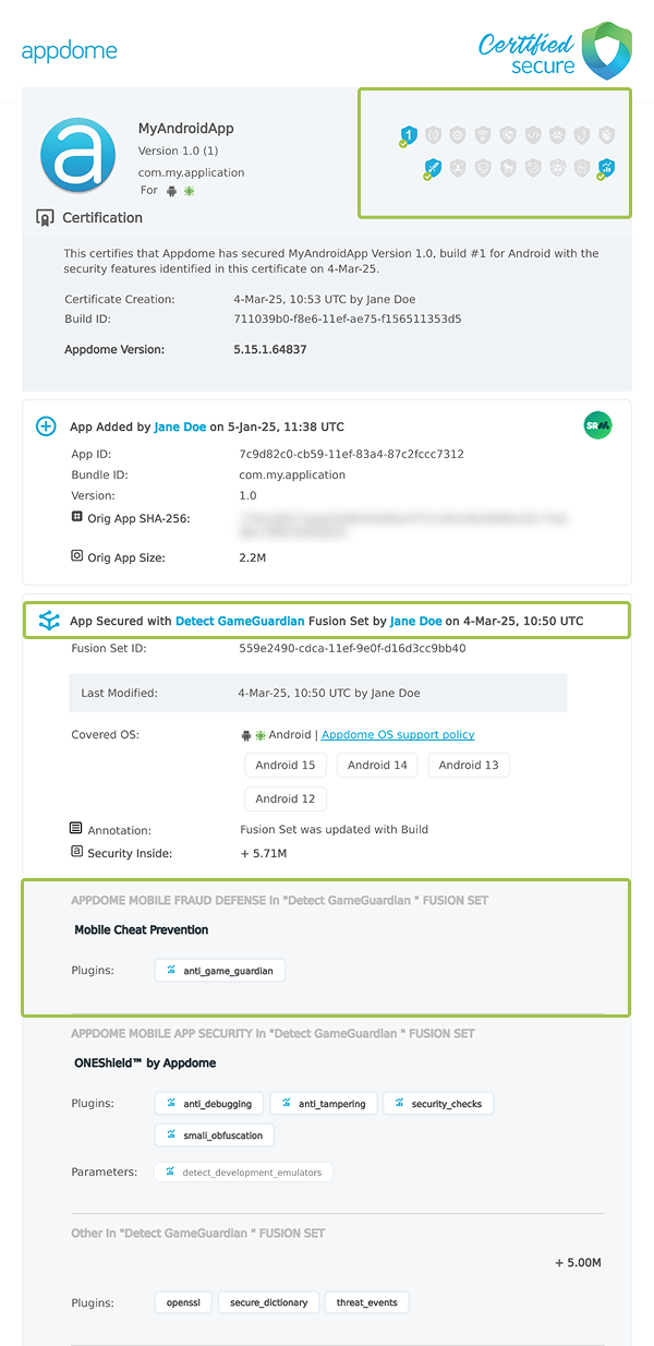 Detect GameGuardian shown in Certificate secure