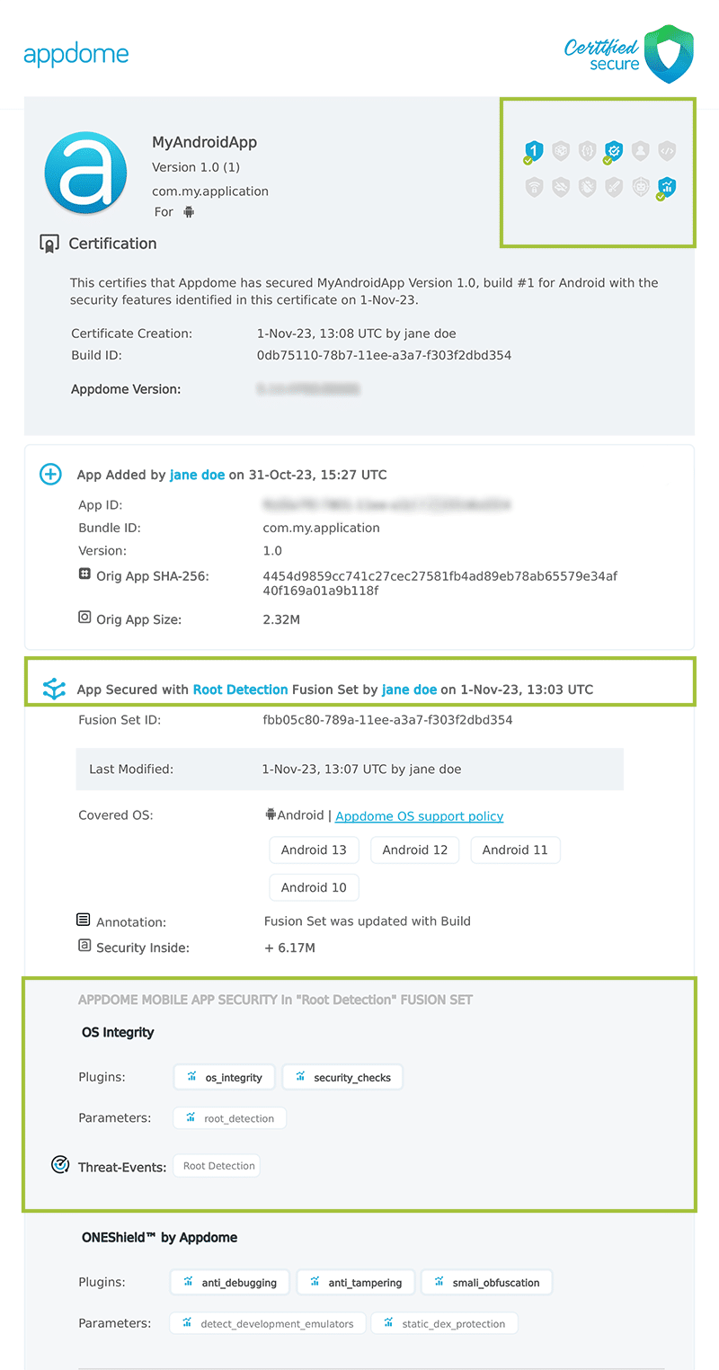 Root Detection shown in Certificate secure