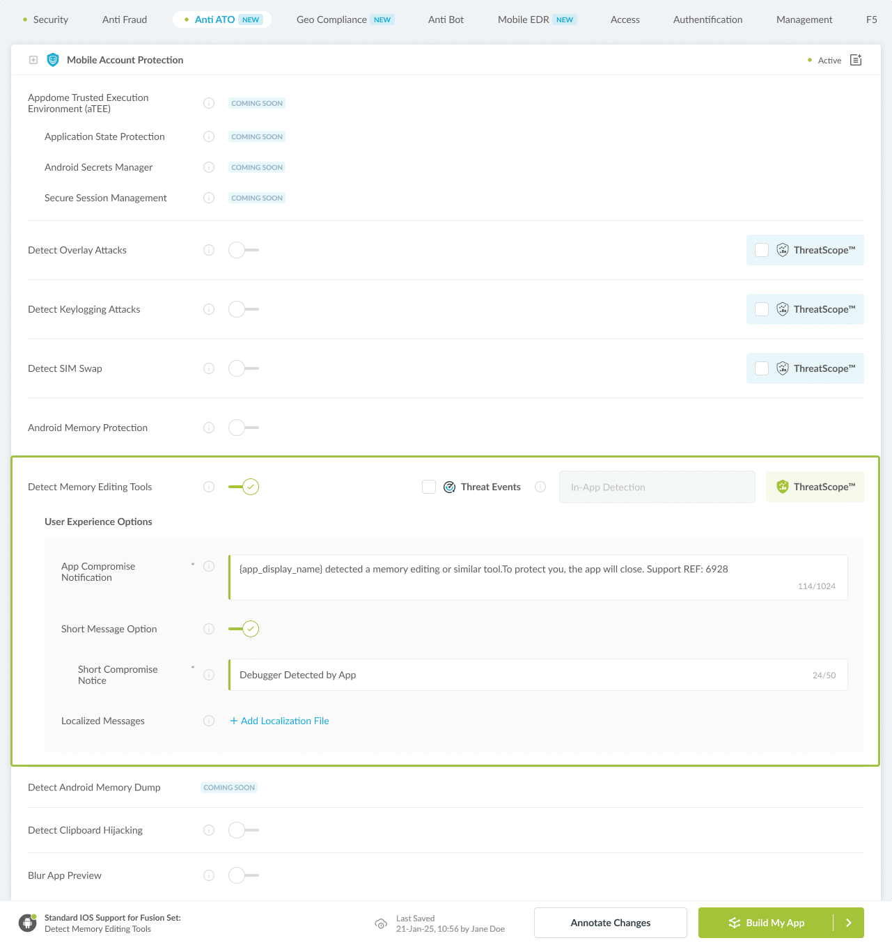 Detect Memory Editing Tools option