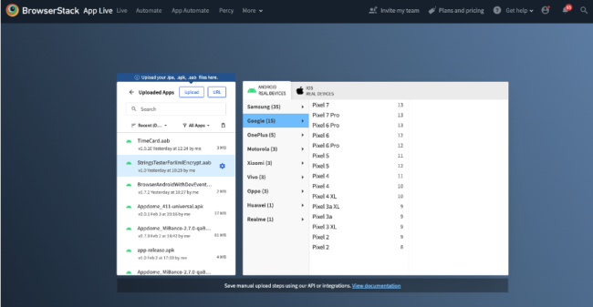 Device Used For Uploaded App Browserstack