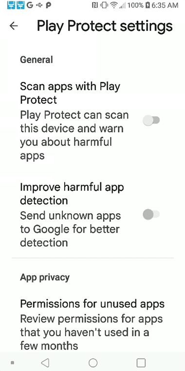 Play Protect Settings