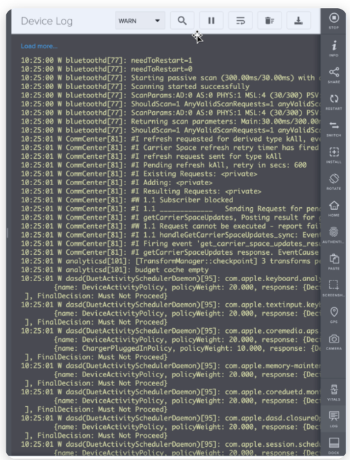 iOS Live Device Logs