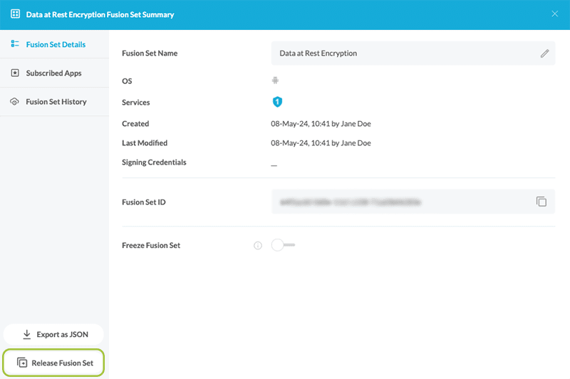 Release Fusion Set Data At Rest Encryption