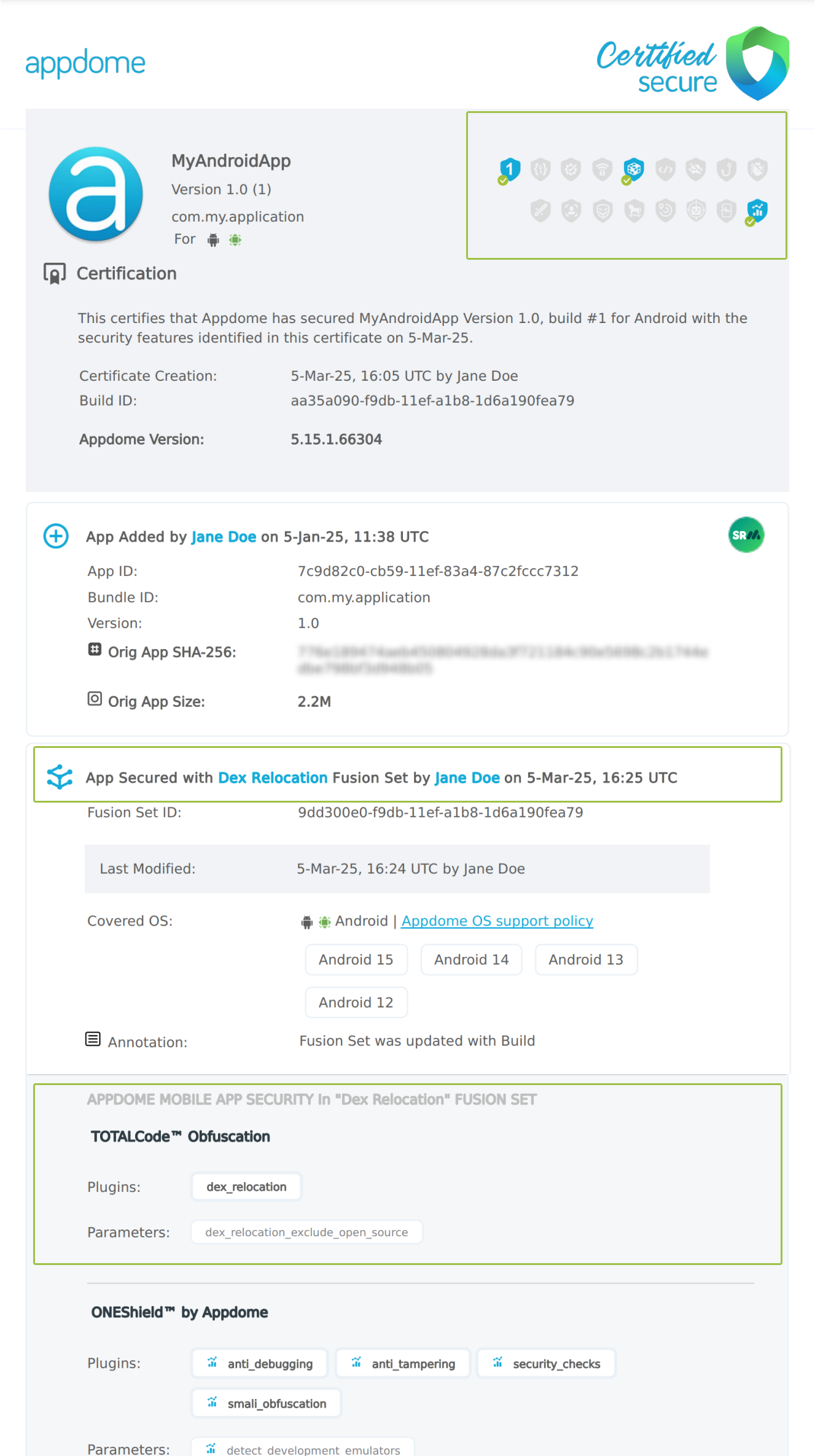 Dex Relocation shown in Certificate secure
