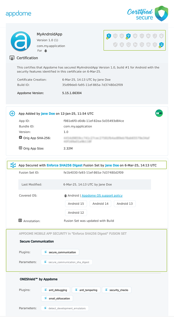 Enforce SHA256 Digest shown in Certificate secure