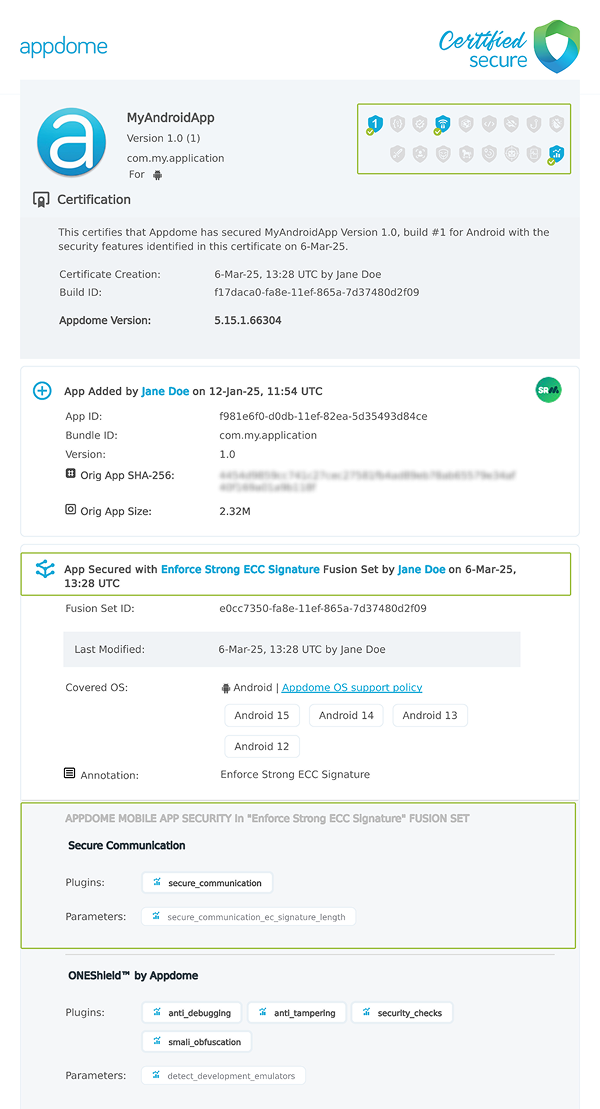 Enforce Strong ECC Signature shown in Certificate secure