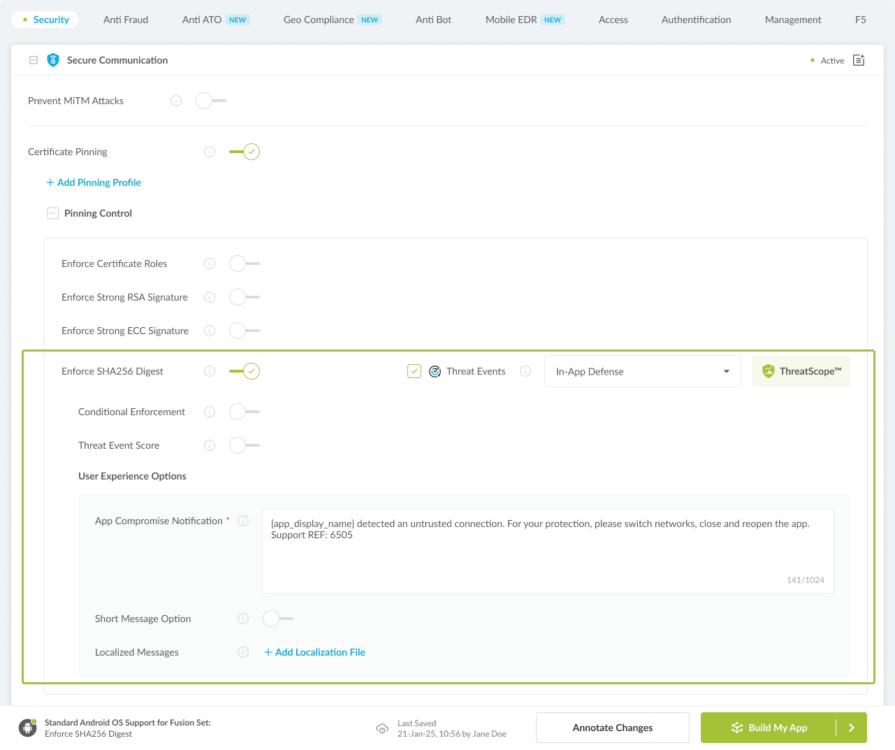 Enforce SHA256 Digest option