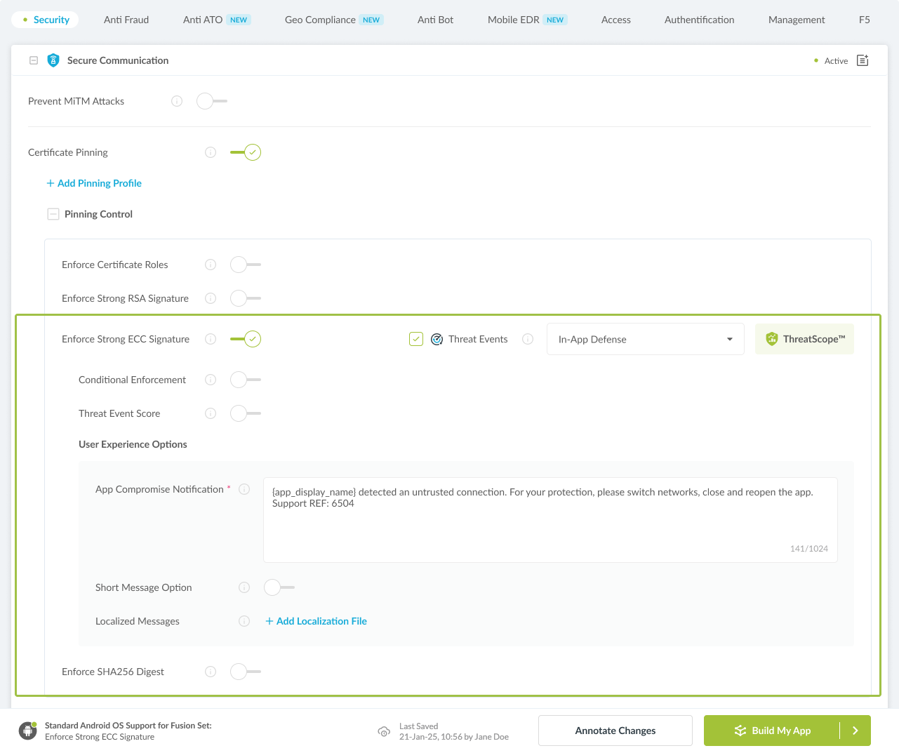 Enforce Strong ECC Signature option