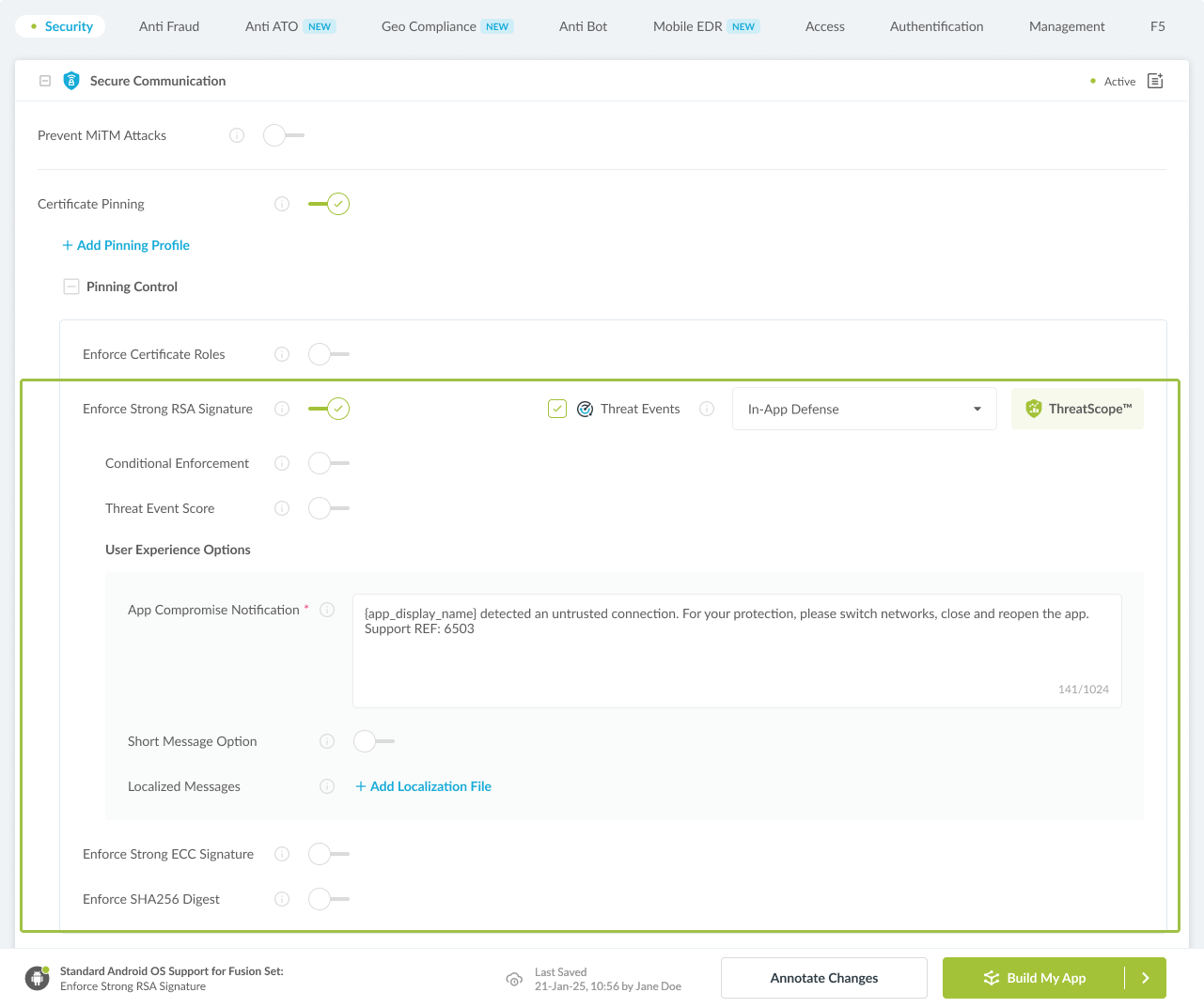 Enforce Strong RSA Signature option