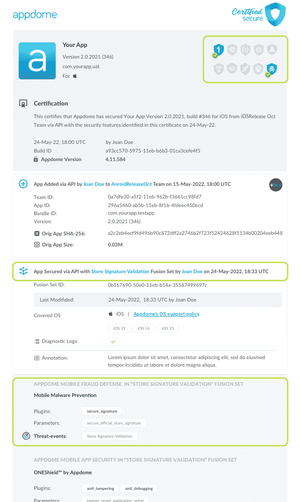 Google Play Signature Validation shown in Certificate secure