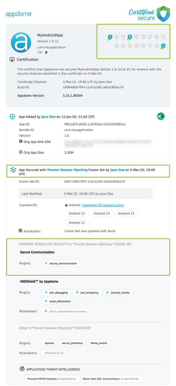 Prevent Session Hijacking shown in Certificate secure