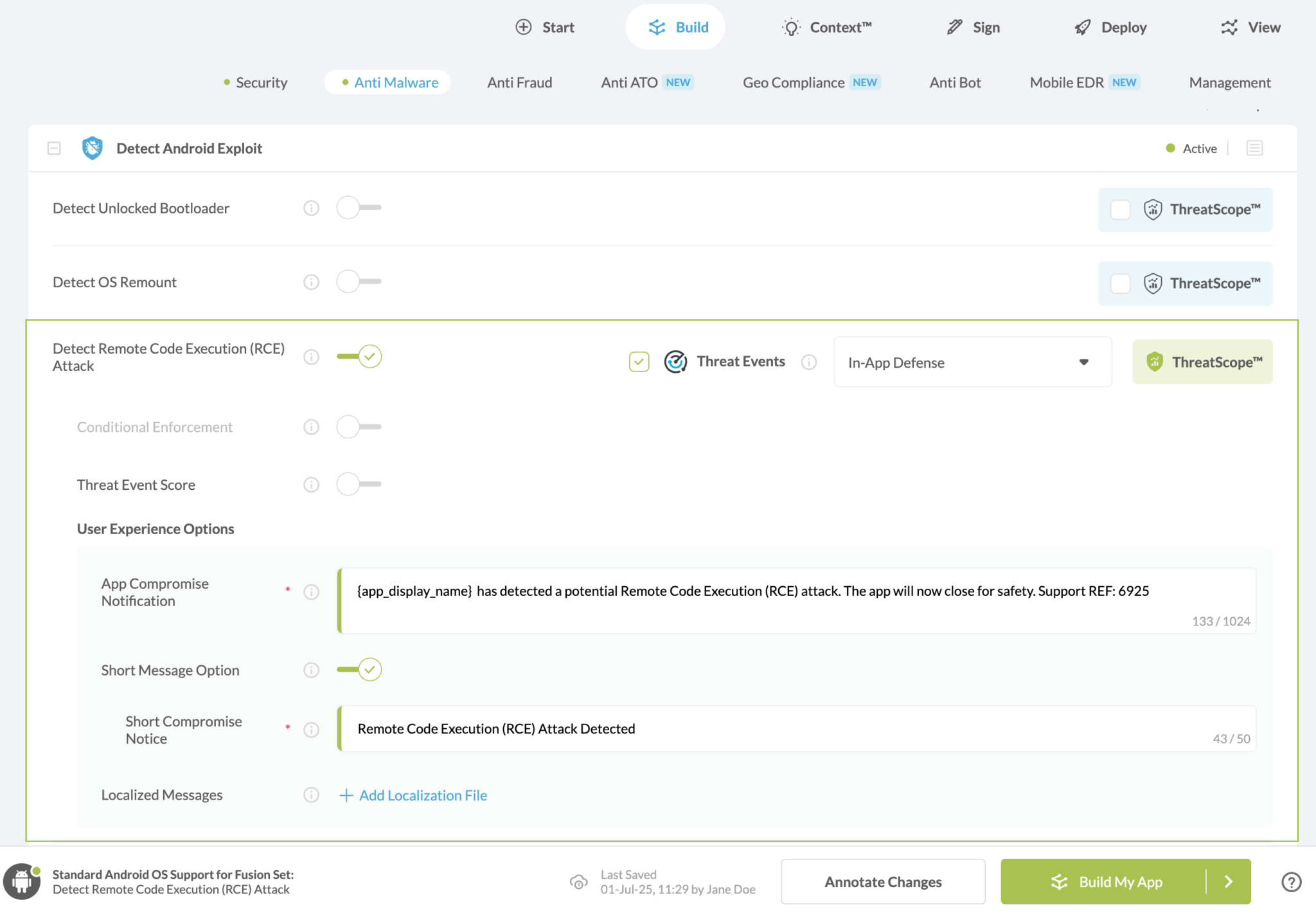 Detect Remote Code Execution (RCE) Attack option