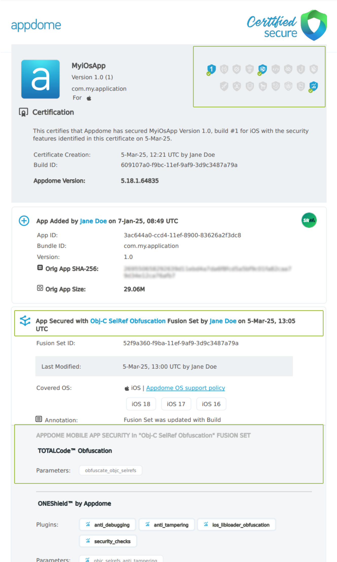 Obj-C SelRef Obfuscation shown in Certificate secure
