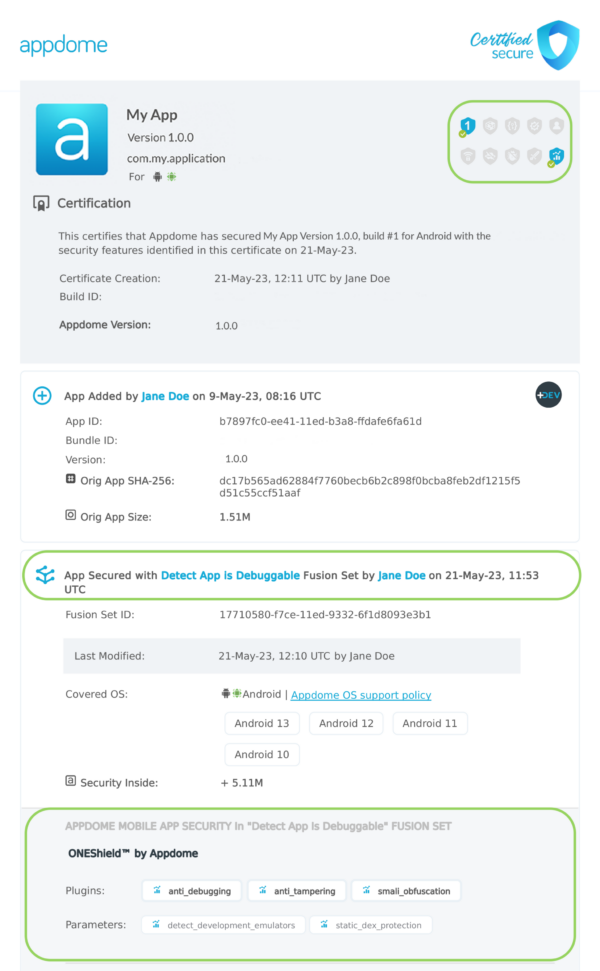 ONEShield shown in Certificate secure