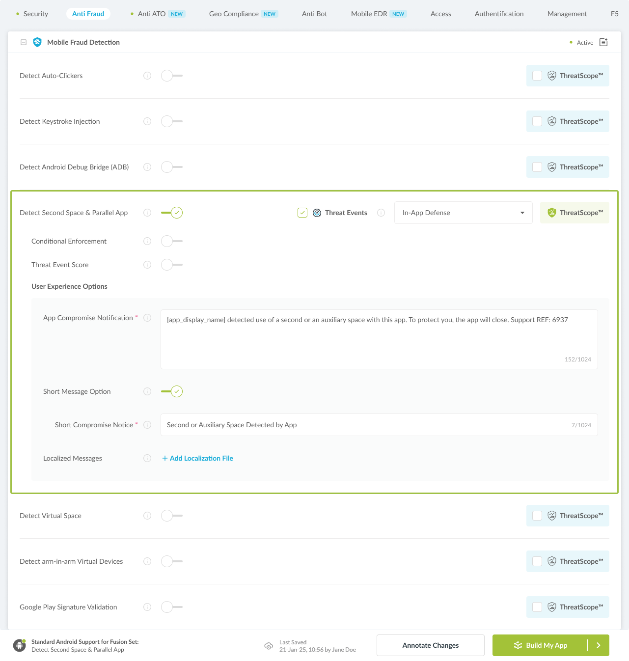 Detect Second Space & Parallel App Attacks option