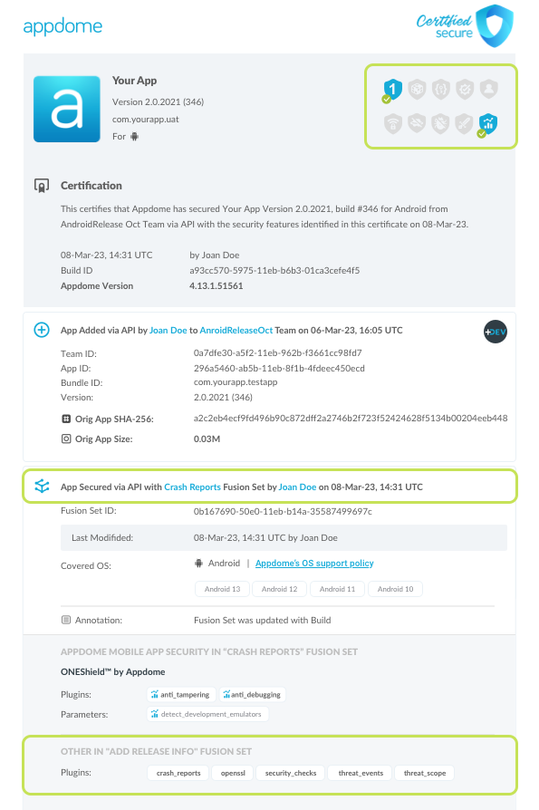 Crash Reports shown in Certificate secure