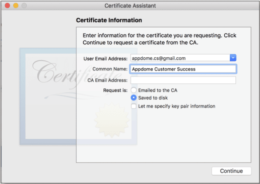 Certificate information