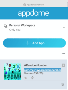 Add app on the Personal Workspace