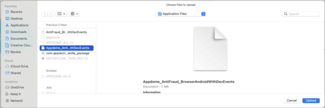Browse for files to upload