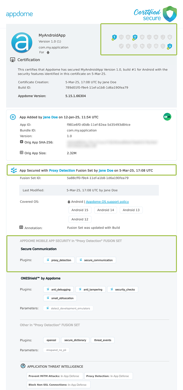 Proxy Detection shown in Certificate secure