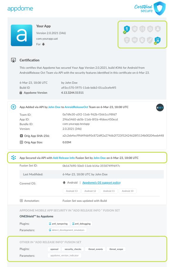 Add Release Info shown in Certificate secure