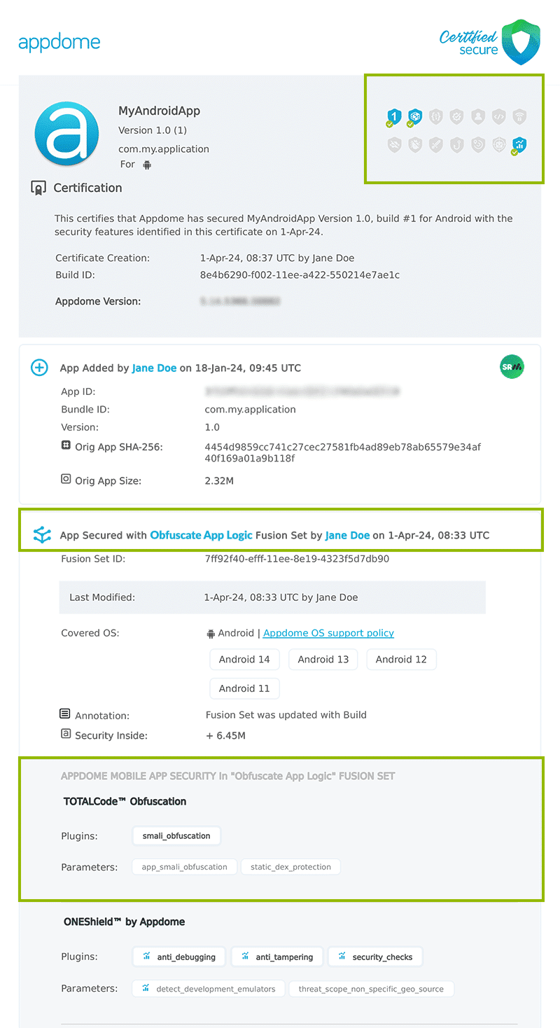Obfuscate App Logic shown in Certificate secure
