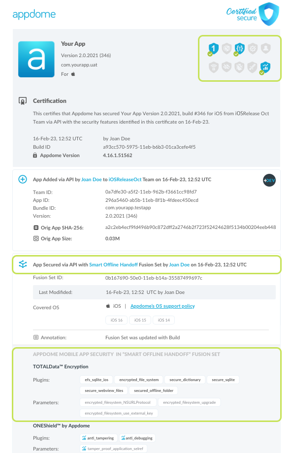 Smart Offline Handoff shown in Certificate secure