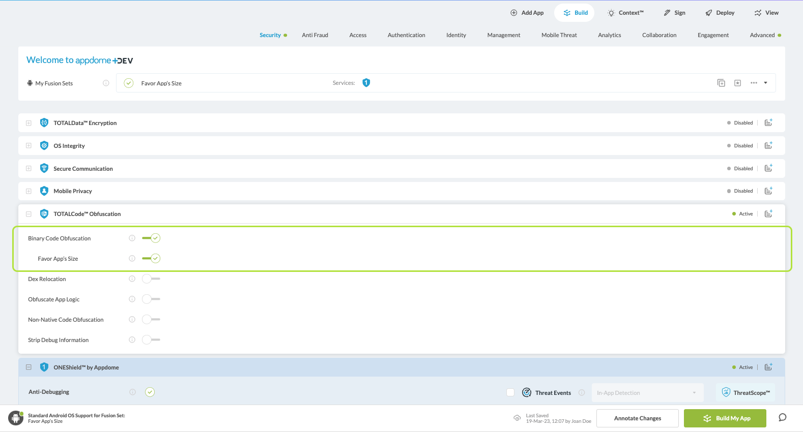 Favor App's Size option
