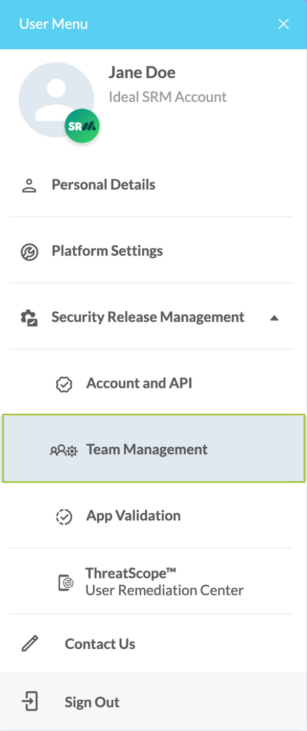 User Menu Threatscope